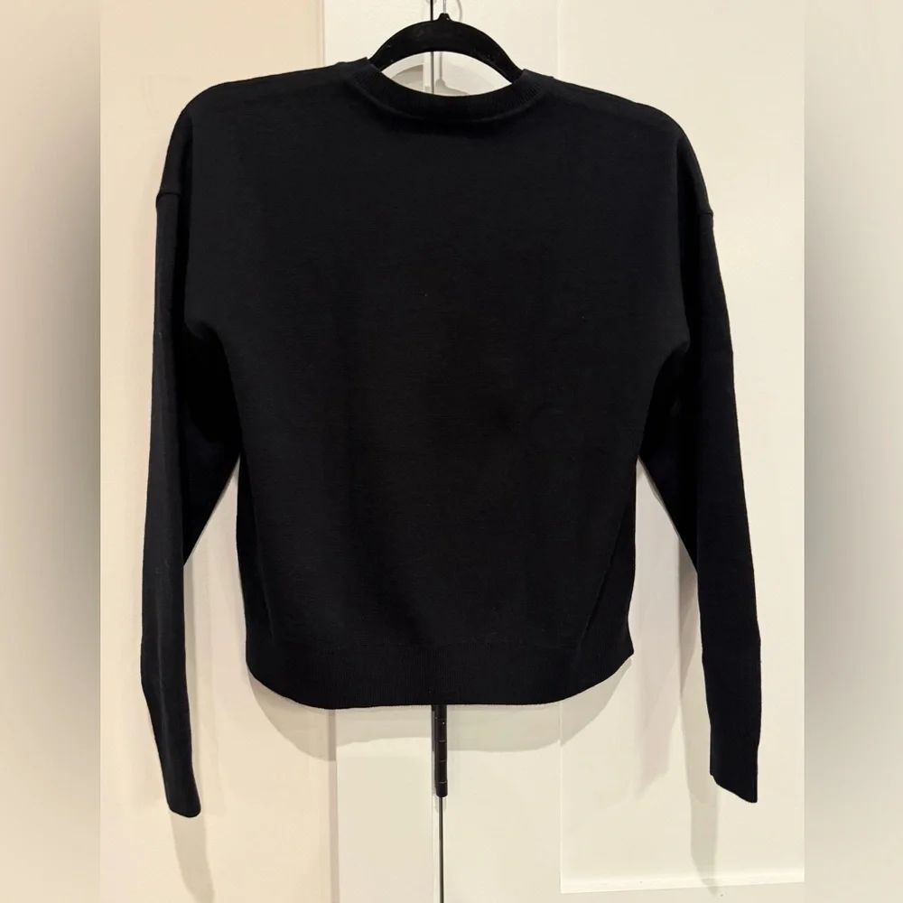CHANEL Uniform Black Cotton Sweater W Gold Metallic CC Logo Size S designer NEW
